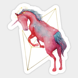 Watercolor Celestial Galaxy Unicorn Octahedron Sticker